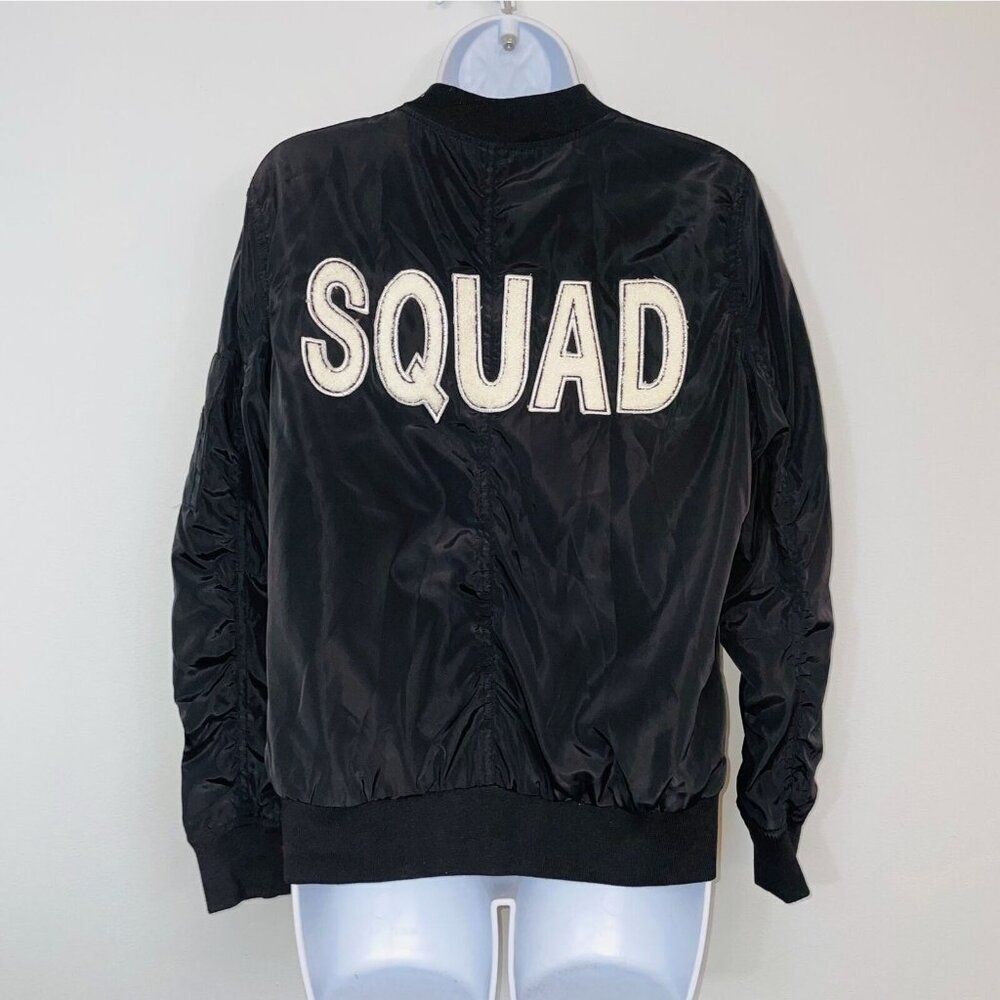 Bomber Jacket Womens L Black SQUAD Windbreaker Long Sleeve